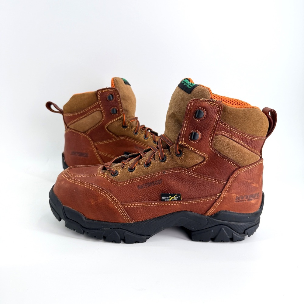 Hytest 6" EH Comp Toe Waterproof Met Guard Size 9.5 W Leather Brown Work Boots